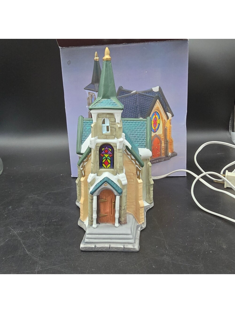 Vintage Galleria Inc Lighted Porcelain Church Christmas Village With Box 8.25"